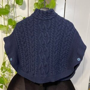 Blarney Aran Original Chunky Cable Knit 100% Merino Wool Poncho Dark Blue